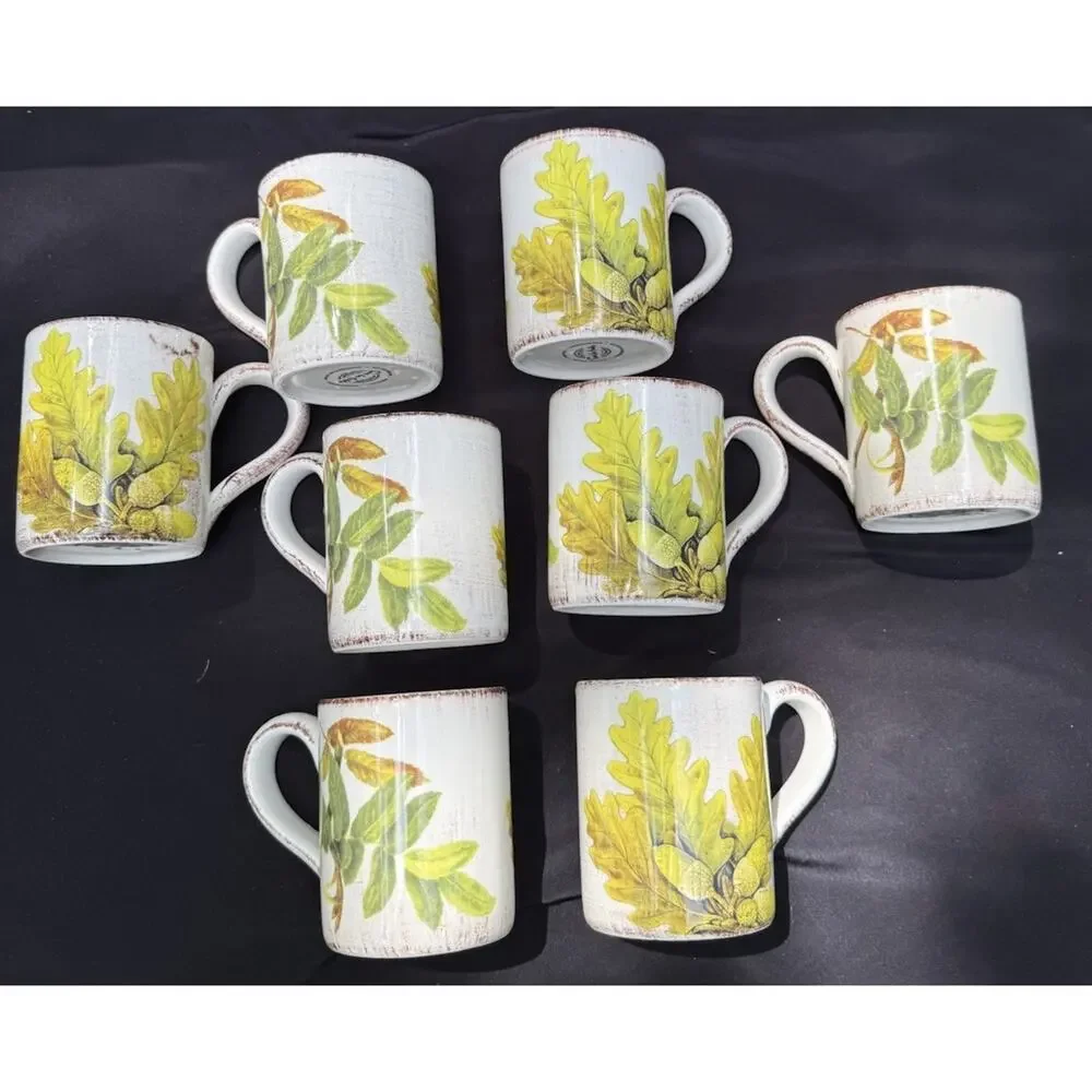8 Sur La Table Acorn & Fig Coffee Tea Mugs made in Italy Fall Thanksgiving Mint!